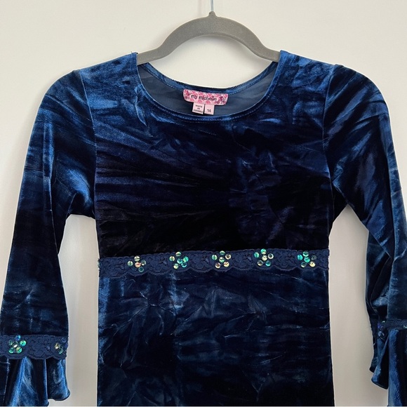 My Michelle Y2K Velvet Maxi Dress Bell Sleeve Goth Fairy Navy Blue-Girls Size 14 - Picture 4 of 7